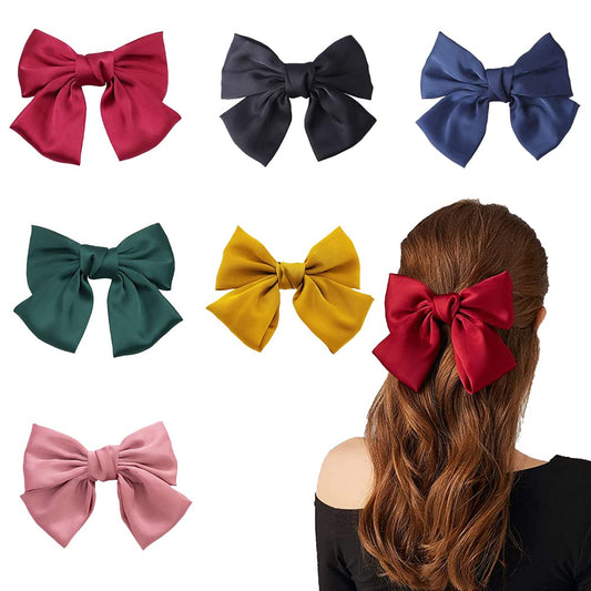6 Pieces Bowknot Barrettes, Bow Hair Bows, Large Bow Hair Clips, Big Satin Ribbon Hair, Oversized Bow Hairpin, 6 Colors Available, for Women, Girls, Lolita Party, Everyday All Match