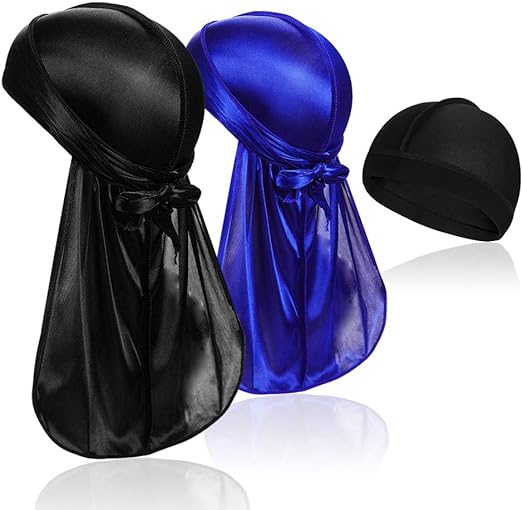 RED/BLK 2 Pcs Silky Durag Caps Headwrap