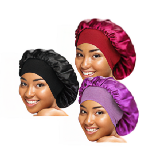 3 Pieces Wide Band Satin Cap Sleep Bonnet