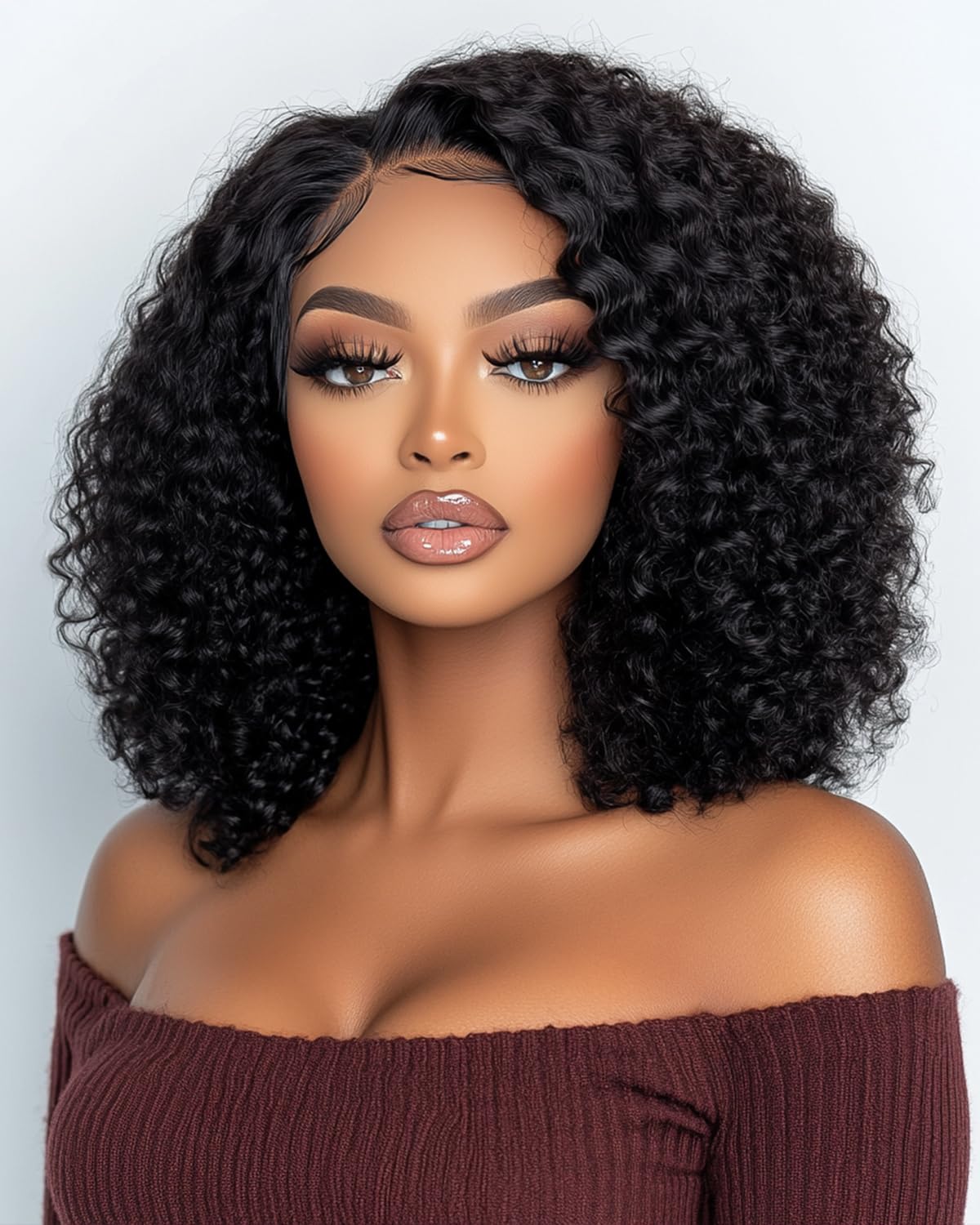 FASHION IDOL Short Curly Bob Human Hair Wig Precut Preplucked Glueless Wear and Go C-Type Part Lace Wig 200% Density Upgraded Invisible Secret Glueless Human Hair Ready to Wear Wigs