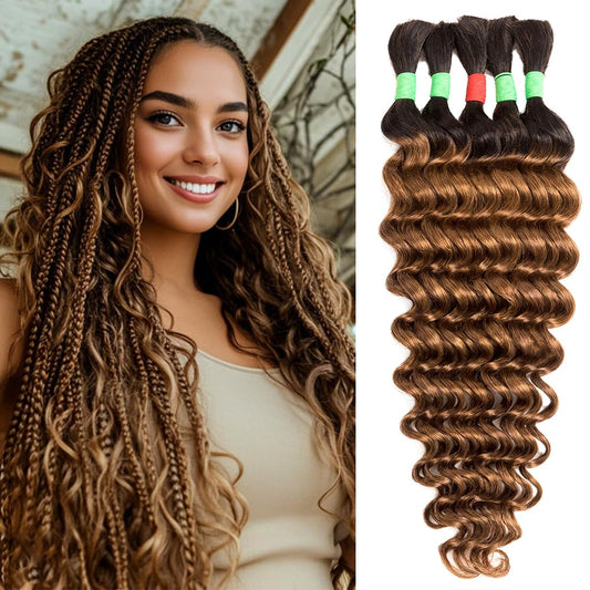 Boho Braids Human Hair Extensions for Braiding Human Braiding Hair for Boho Braids Human Hair Bundles Deep Wave Bundles Human Hair for Braiding No Weft 18 inch Curly 5 Bundles Total 100g #T1B/30 Colour