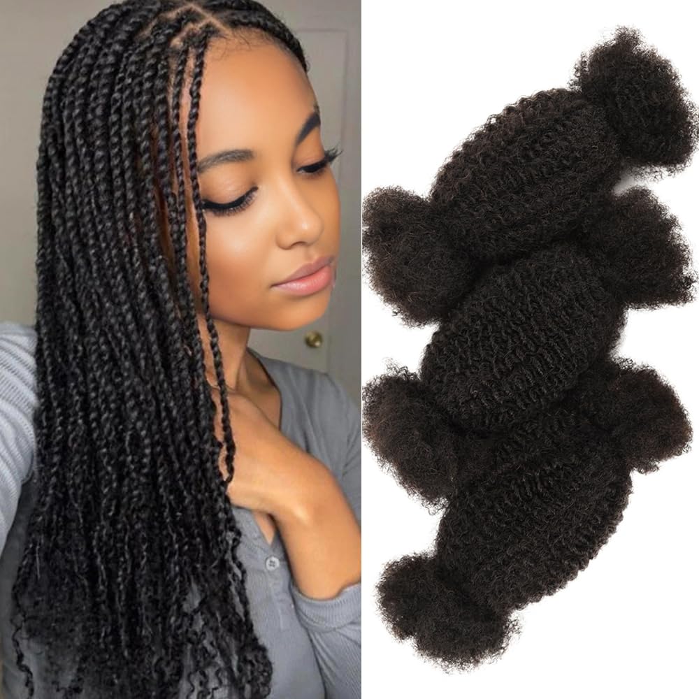 Originea Afro Kinky Curly Human Hair Bulk 100% Real 10in 50g Soft Spring Twist Extensions – Natural Black (1 bundle)