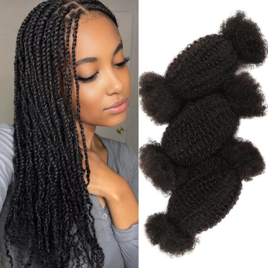Originea Afro Kinky Curly Human Hair Bulk 100% Real 10in 50g Soft Spring Twist Extensions – Natural Black (1 bundle)