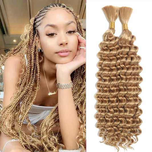 LIANLIAN Human Braiding Hair 2 Bundles 100g 20Inch Deep Wave Honey Blonde Bulk Human Hair for Braiding Virgin Curly Braiding Hair Bulk Curly Human Hair for Boho Braids Wet and Wavy Human Braiding Hair #12A