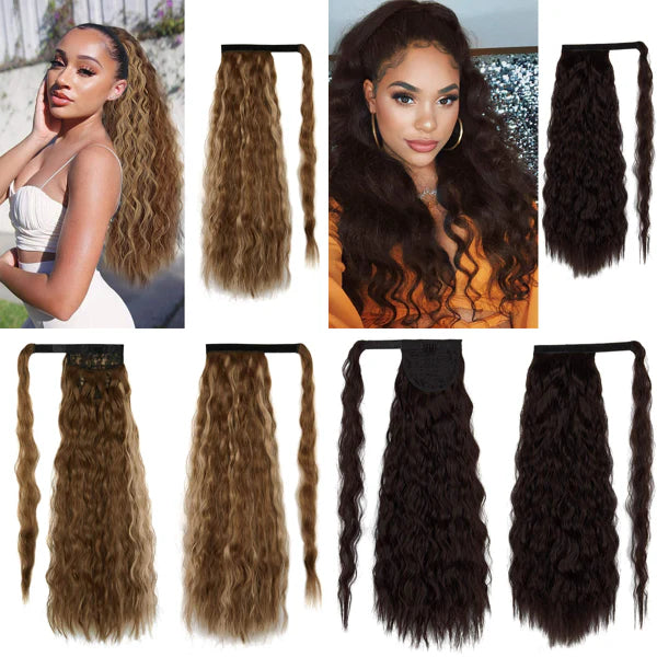 22" Magic Paste Curly Yaki Ponytail Extensions - Black Brown