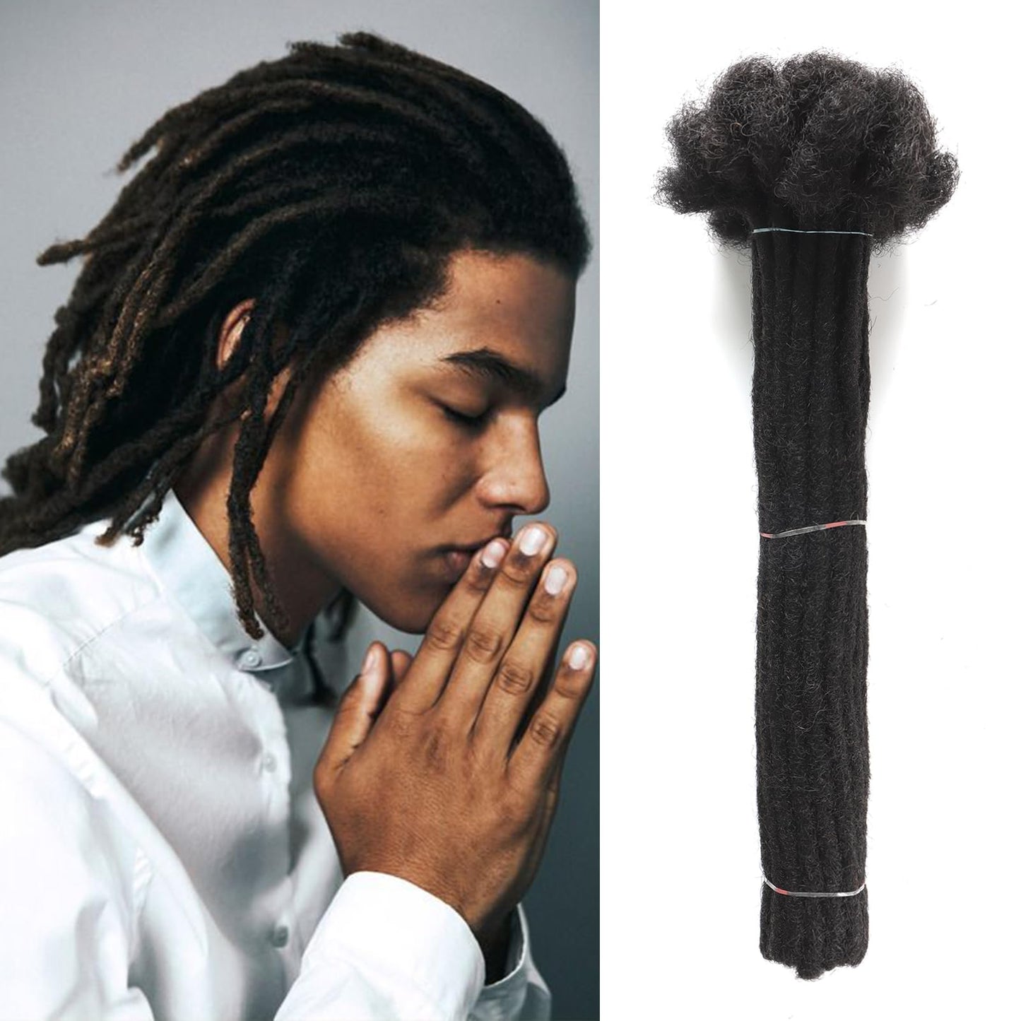 Ainimiu 12 Inch Dreadlock Extensions Human Hair 0.6cm Thin Loc Extensions Real Human Hair for Men/Women/Kids 30 Strands Full Handmade Permanent Dreads Extensions Can Be Curled and Bleached, #1B