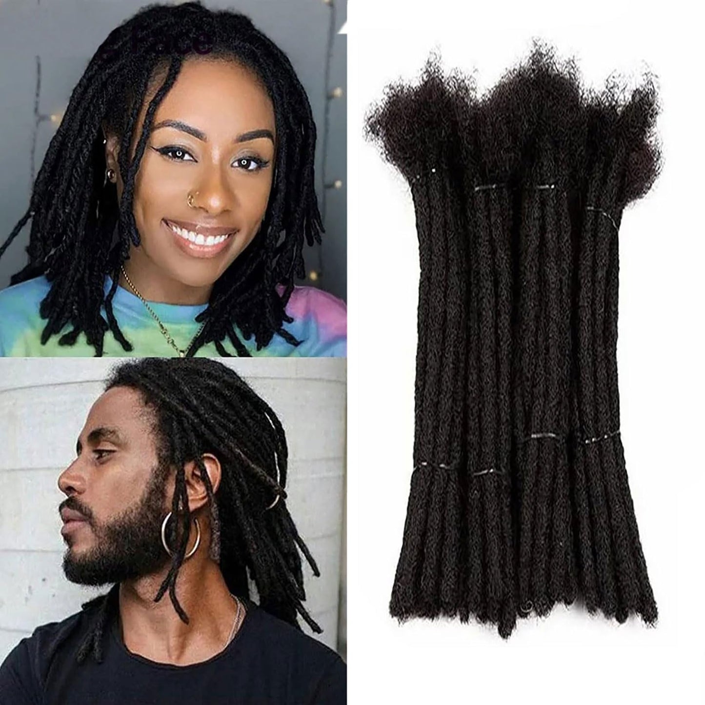 Huarisi 0.6cm Thickness 12 Inch 30Strands Real Human Hair Dreadlocks Extensions Handmade Permanent loc Extensions Can Be Dyed Bleached Curled and Twisted, #1B