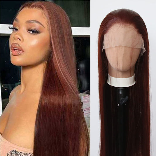 Towarm Reddish Brown Wig Long Straight Auburn Brown Copper Synthetic Lace Front Wigs Pre Plucked Natural Hairline  Heat Resistant Fibre Hair  Daily Wear Wig (Reddish Brown)