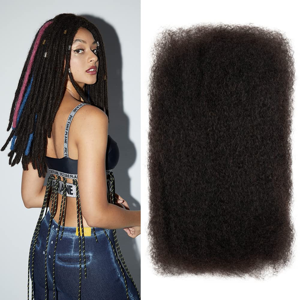 FASHION IDOL Afro Kinkys Bulk Human Hair for Dreadlock Extensions 16 Inches 1 Pack 50 Gram Natural Black Loc Repair Afro Kinky Braiding Human Hair for Locs 1.8 Oz