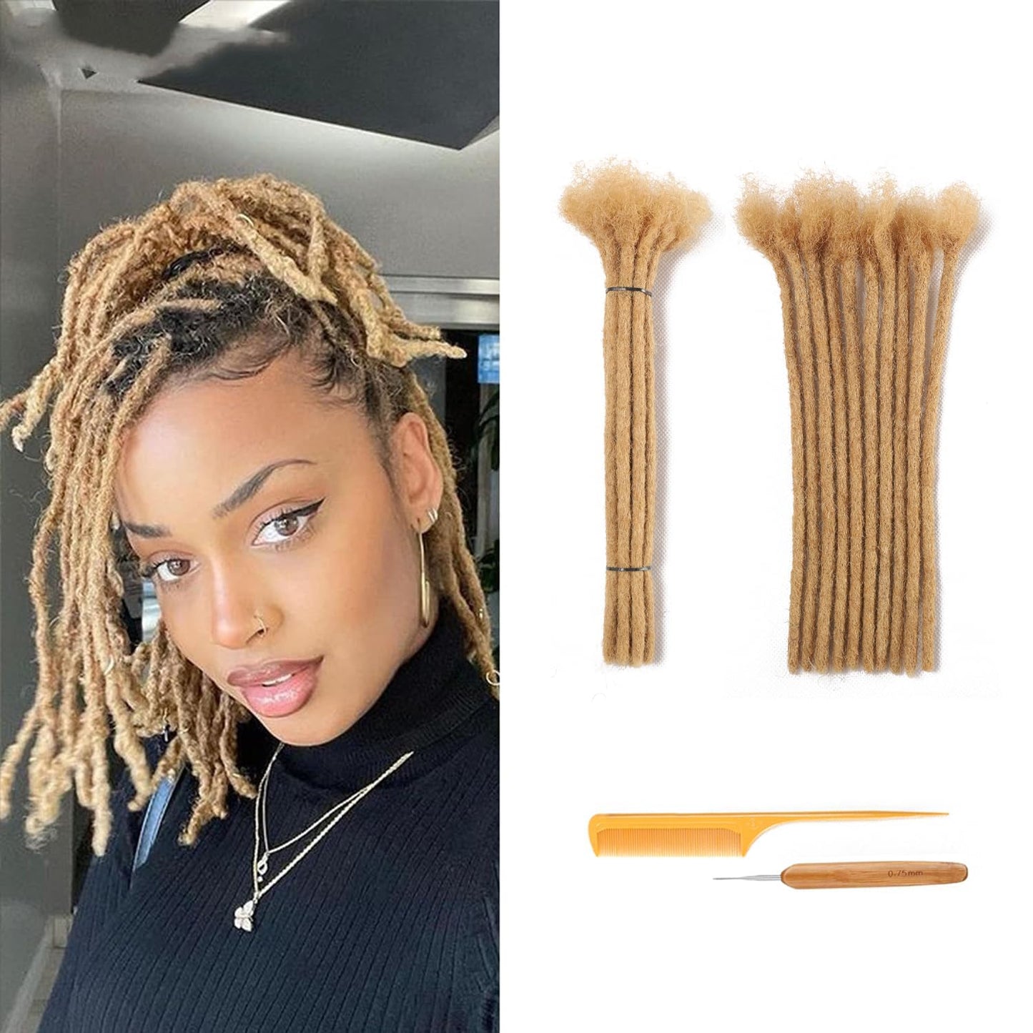 Ainimiu 8 Inch Dreadlock Extensions Human Hair 0.6cm Thin Loc Extensions Real Human Hair for Men/Women/Kids 30 Strands Full Handmade Permanent Dreads Extensions Can Be Curled and Bleached, #1B
